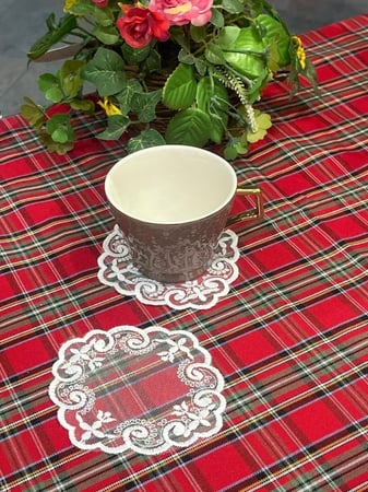 6 قطع قواعد أكواب من الدانتيل الأبيض |Lace Coster Off White 12 cmOff White 6Pieces set