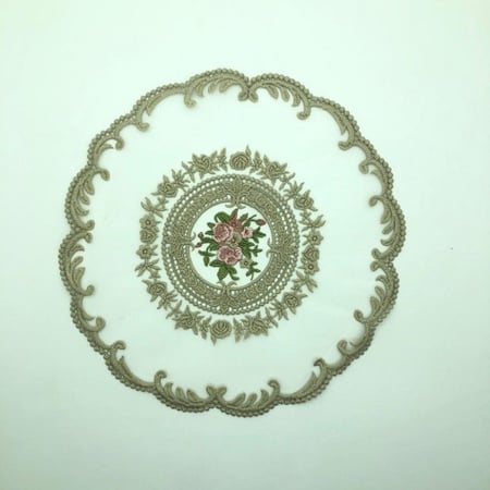 مفرش دانتيل قطن دائري مقاس 28 سم لون فضي | Round cotton lace tablecloth, size 28 cm, silver color