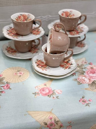 طقم 6 اكواب قهوة تركي لون بني ساده سعة الكوب 110 مل