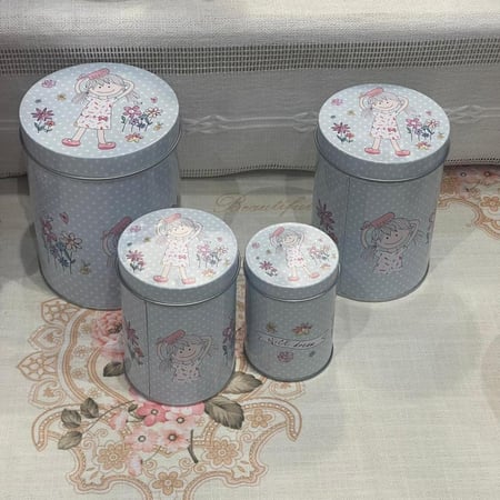 طقم اربع علب دائريه معدنية | Tin Box 4 Pcs Set