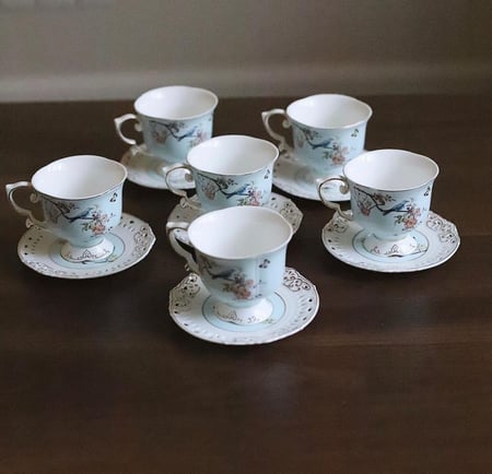 طقم مكون من 6 اكواب  لون ازرق مشجر فكتوري | Set of 6 Cups Victorian Blue  Floral
