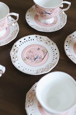 طقم مكون من 6 اكواب لون وردي مشجر فكتوري | Set of 6 Cups Victorian Pink Floral