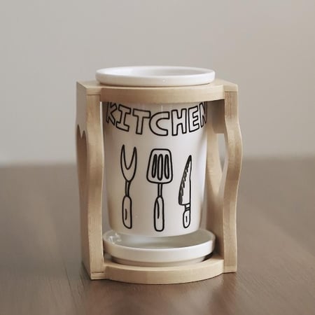 حامل الملاعق او اداوت الطبخ سيراميك مع قاعدة خشب | CRAMICS KITCHEN HOLDER