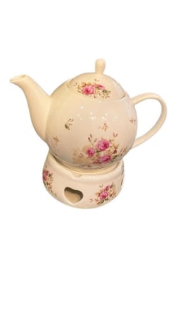 قوري مع ستاند شمعه سيراميك موديل فكتوري  | Victorian-style ceramic teapot with candle stand 1200 ml