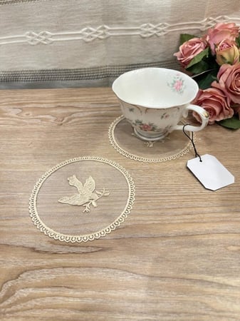 6 قطع قواعد أكواب دانتيل بيج |Lace Coster Beige 12 cm 6Pieces set