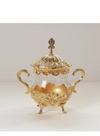 سكرية مذهبة زجاج | Sugar Bowl with Lid and Spoon