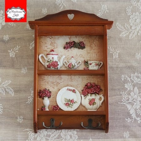 رف تعليق خشبي جداري مقاس 14.5*35*9.5 سم | Wooden wall hanging shelf size 14.5*35*9.5 cm