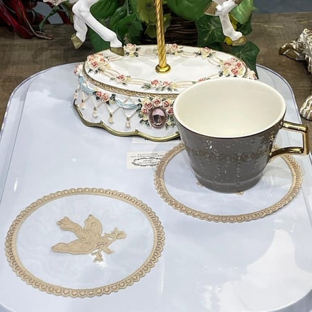 كوستر دانتيل بيج | Lace Coster Size 12 cm Beige