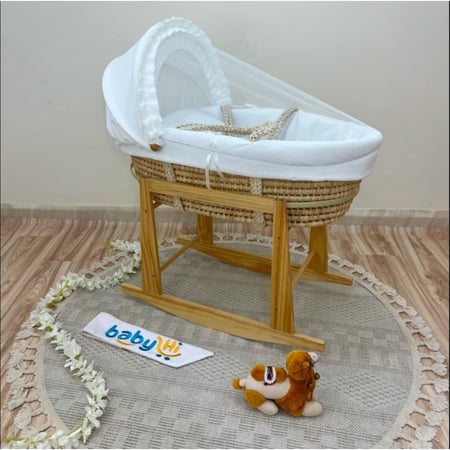 سلة موسى خزف مع حامل هزاز خشبي