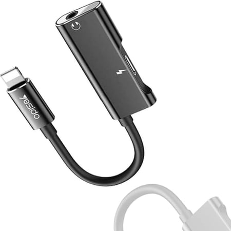 YAU - 11  محول شاحن و كابل الصوت من لايتيننق إلى لايتيننق – مدخلAUX  - أسود