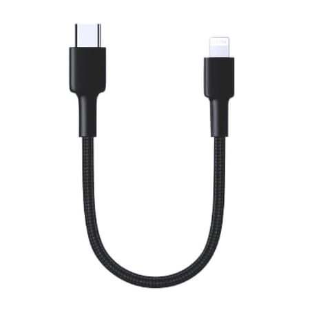 كيبل شحن سريع من USB-C إلى لايتيننق + حزام نايلون مضفر بطول20CM  أسود بقوة 60W