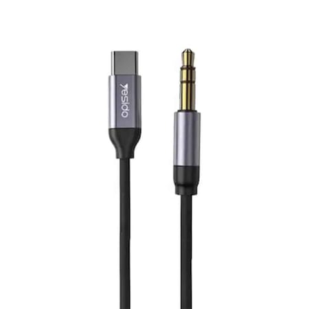 YAU-20  محول  كابل الصوت من USB-C إلى جاك AUX -  3.5 ملم - أسود/رمادي