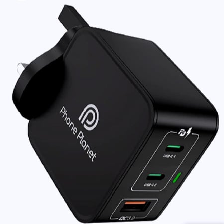 شاحن جداري 65 واط 3 منافذ 2يو اس بي و 1 تايب سي - اسود