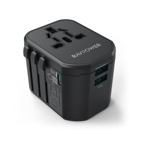 بكج راف باور 4 في 1 شاحن سفر بقوة 20 واط اسود مع كيبل تايب سي تو لايتنق + كيبل يو اس بي تو تايب سي + كيبل يو اس بي تو مايكرو