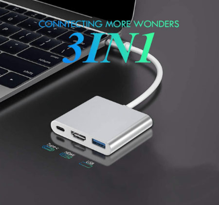 كيبل محول فيديو مزدوج البيانات 4K USB-C إلى محول AV الرقمي