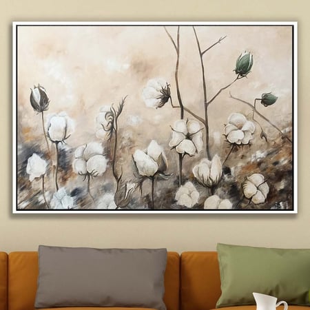 لوحة طبيعة أنيقة لأزهار القطن بدرجات البيج من أفخم لوحات طبيعة