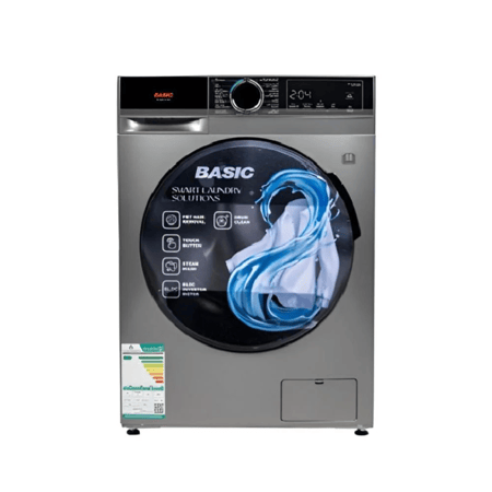 غسالة بيسك اتوماتيك امامية كومبو تنشيف 100% 13 كيلو غسيل و 8 تجفيف 1400 دورة دايركت درايف انفيرتر غسيل اوزون فضي