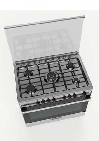 فرن غاز جليم غاز، 60*90 سم، 5 عيون، ستيل، متعدد الوظائف، أمان تام، مع مروحة، إيطالي - موديل SE967GIFSMF