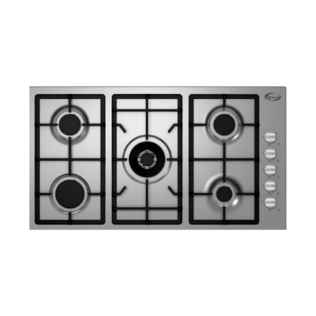 سطح غاز كتشن نت، 5 عيون، شبك ثقيل، 90 سم، اللون استيل