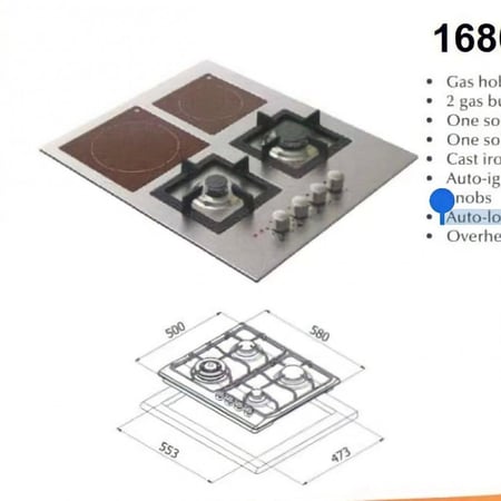 سطح غاز كتشن لاين 60 سم ستانلس ستيل وسيراميك