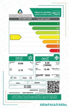 مكيف اسبليت مقاس 18, ماركة ارو , قدرة التبريد 18000 وحده RO-18SMH