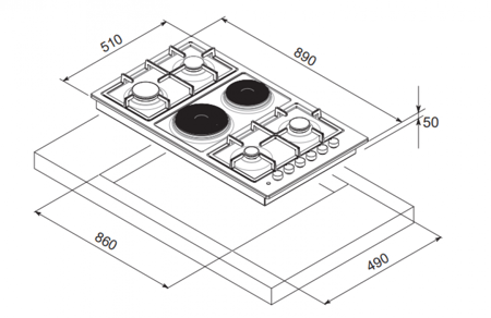 سطح 4 عين غاز 2 كهرباء سيراميك 90 سم كتشن نت MP2201004