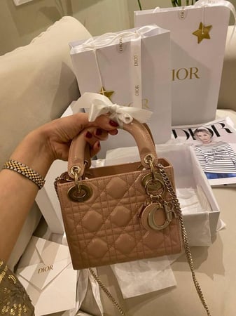 Dior Beige Cannage Leather mini Lady Dior Tote