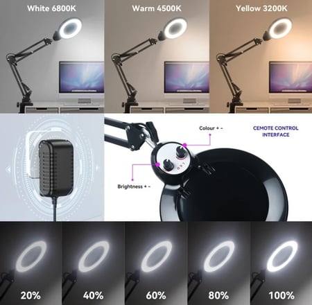 قابل للتعديل سوينغ الذراع الإضاءة المكبر ، قوس دائري ، صالون تجميل الوجه ، العناية بالبشرة أداة الجمال ، LED مصباح طاولة مكبر