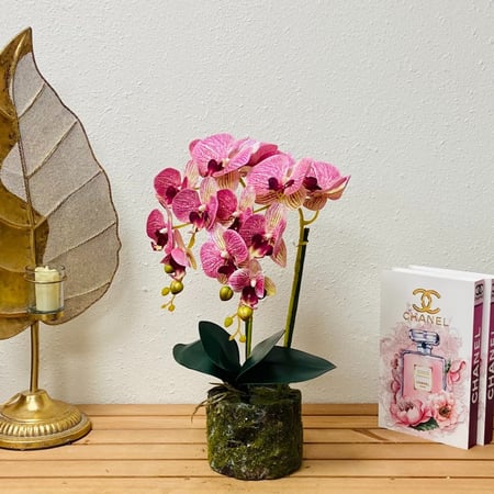 مركن ورد صناعي زهري وخمري واصفر مخطط