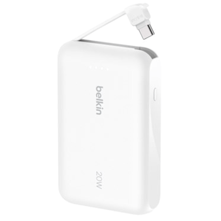 بطارية متنقلة بيلكن بسعة 10000 ملي امبير بقوة 20 واط مع سلك مدمج تايب سي ومنفذ تايب سي - ابيض