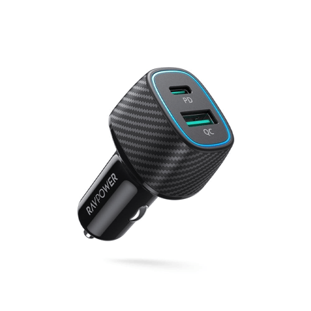 فيش سيارة 60 واط بمنفذين تايب سي و usb ماركة RAVPOWER