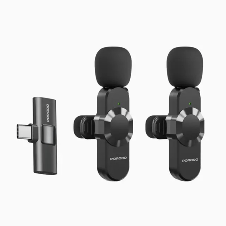مايكروفون ثنائي احترافي بموصل تايب سي و لايتنينق ماركة PORODO