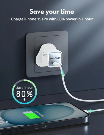 فيش جداري ميني 30 واط بمنفذ تايب سي ماركة RAVPOWER