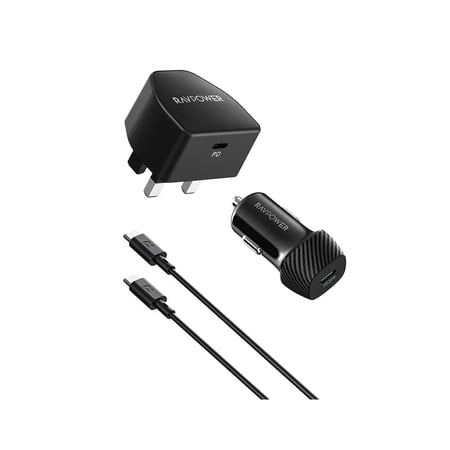 بكج شحن تايب سي فيش جداري + راس سيارة + كيبل تايب سي تايب سي ماركة