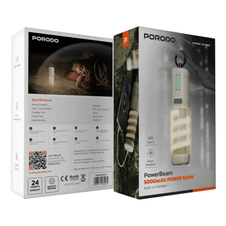 اضاءة + بطارية متنقل 5000 +طارد حشرات ماركة PORODO