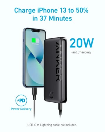 أنكر - بطارية انكر 335 باوركور بمنفذين USB-A و منفذ تايب سي بسعة 20000 ملي امبير - اسود