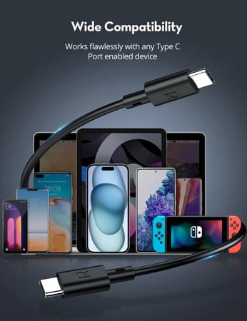 بكج راف باور – 3 كابلات USB‑C إلى USB‑C (0.6 م، 1 م، 2 م) – أسود