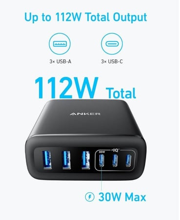 أنكر - منصة شحن مكتبي 6 منافذ 112 واط Anker Fast Desktop Charger