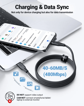 AceFast - سلك تايب سي الى تايب سي بطول 1.2 متر - اسود
