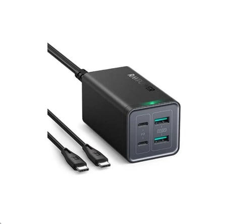 راف باور - منصة شحن بقوة 120 واط بمنفذين USB ومنفذين تايب سي مع كيبل تايب سي تايب سي