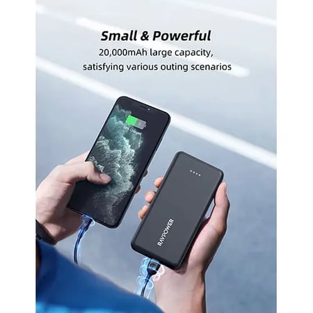 راف باور باور بانك RP‑PB1216 – 20,000 mAh، 15 W، 4 منافذ – أسود