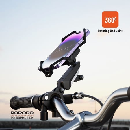بورودو - حامل هاتف للدراجة قابل للتدوير بزاوية 360 درجة - أسود