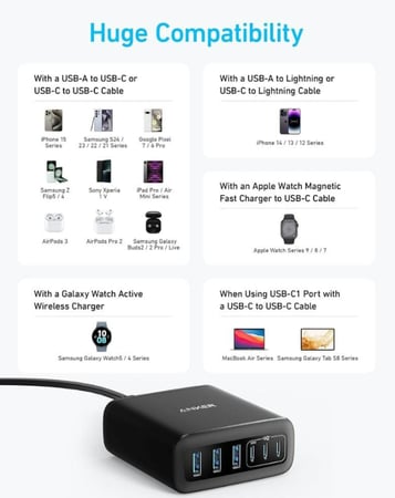 أنكر - منصة شحن مكتبي 6 منافذ 112 واط Anker Fast Desktop Charger