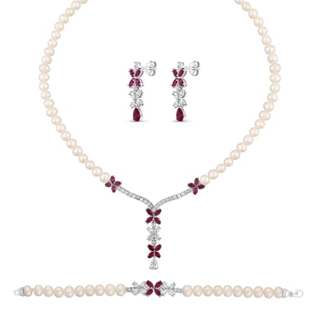 طقم لؤلؤ طبيعي زراعي - فضة عيار 925