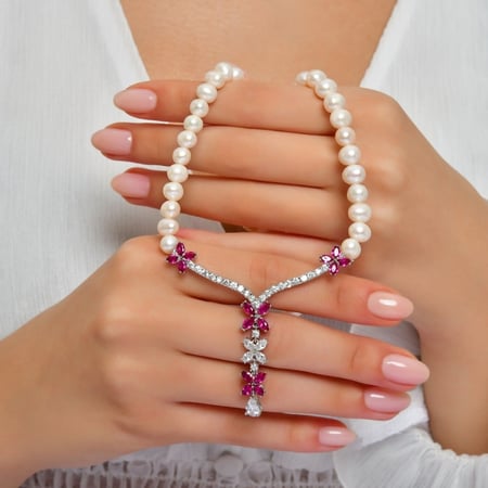 طقم لؤلؤ طبيعي زراعي - فضة عيار 925