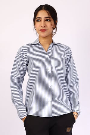 بلوزه كحلي مقلم لجميع المراحل