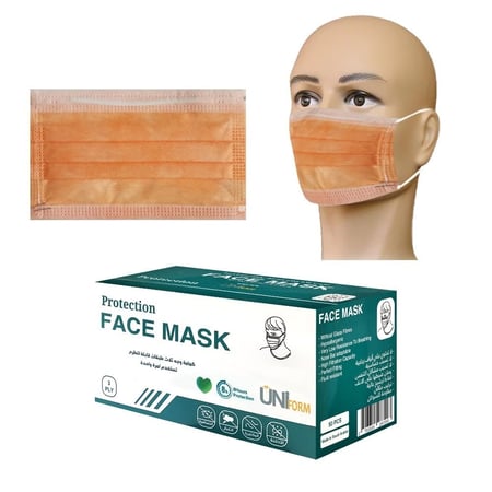 كمامات يوني فورم  لون برتقالي ثلاث طبقات ( 50 كمامة )