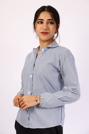 بلوزه كحلي مقلم لجميع المراحل