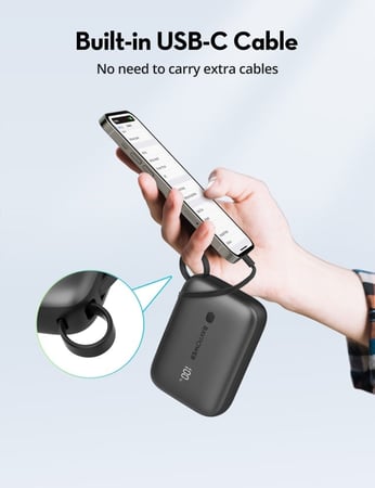 راف باور | بطارية متنقلة بسعة 10 الف ملي امبير مع كيبل مدمج تايب سي ومنفذ تايب سي ومنفذ يو اس بي