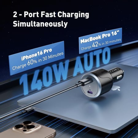 جودا | شاحن سيارة بقوة 140 واط بمنفذين تايب سي